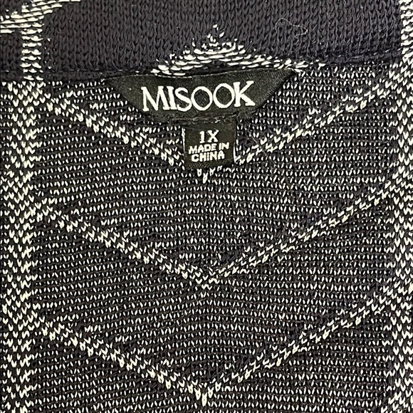 Misook Women's Jacket Blazer Chevron Knit One Button Notched Collar Blue - Picture 5 of 15